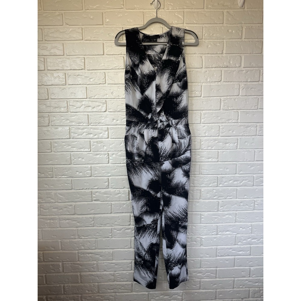 Attention Women's Black White Abstract Jumpsuit Womens Medium Artsy Paint Stroke